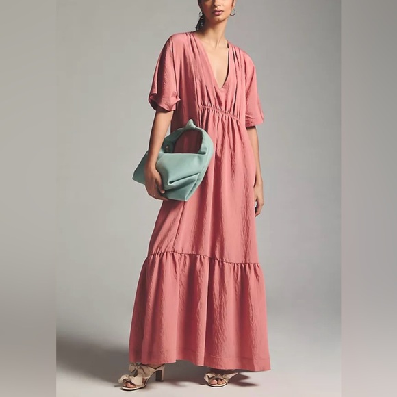 Anthropologie Dresses & Skirts - Anthropologie Mauve Pink V-Neck Waistless Maxi Dress, Size Small